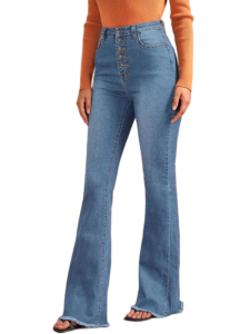 جينز مخصص مغسول بخصر مرتفع بأزرار أمامية مضيئة بنطلون جينز نسائي