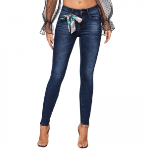 Pantallona të rastësishme femërore Denim Dark Wash Skinny Women Jeans Zipper Fly No Scarves