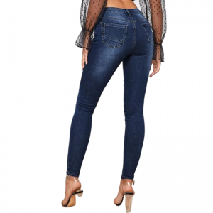 Pantallona të rastësishme Denim Dark Wash Skinny Women Jeans Zipper Fly No Scarves
