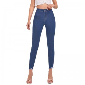 ໂສ້ງກະໂປງກະໂປງຄຸນນະພາບສູງ ແອວສູງ Raw Hem Skinny Women Jeans