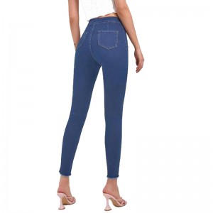 Høj kvalitet knap blyant bukser høj talje rå hem skinny kvinder jeans