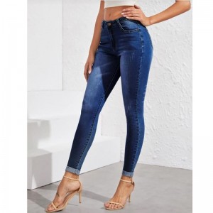 Mustache Effect Washed Skinny Jeans Women Sexy Jeans