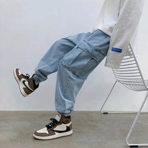 Hiphopo elastingas juosmens daugiafunkcis – kišeninio dizaino gatvės vyro džinsai