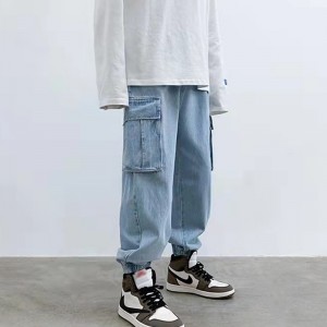 Hiphopo elastingas juosmens daugiafunkcis – kišeninio dizaino gatvės vyro džinsai