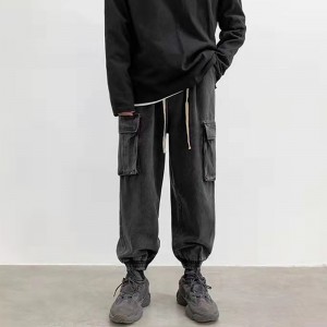 Pantalons texans d'home de carrer de disseny de butxaca amb cintura elàstica de hip-hop