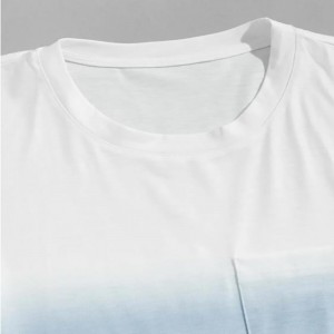 Li-T-shirts tse tummeng tsa Gradient color Pocket Detail O-Neck Short Sleeve