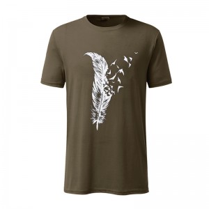 Camiseta de manga corta de algodón cómodo popular con estampado de plumas para hombre