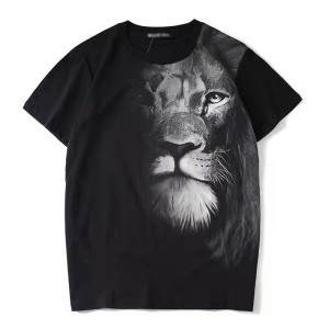 Hot Sell Gewrê dor T-shirtê mêran ên reş bi sleeve kurt Lion Printing