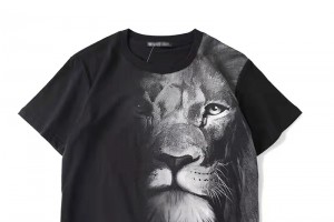 מכירה חמה צווארון עגול הדפסת אריה שרוול קצר חולצה שחורה לגברים
