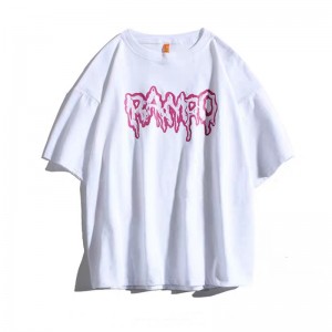 Модна ежедневна удобна памучна тениска с розово О-образно деколте и щампа с букви