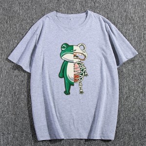 Лятна модна качествена тениска, мъжка тениска с О деколте, щампа жаба, ежедневни количества, памук