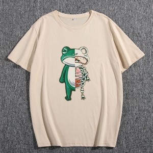 Summer Fashion Quality Tshirt Men O Neck Frog Print Casual Quantity Cotton
