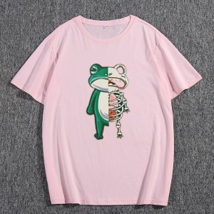 Summer ຄົນອັບເດດ: ຄຸນນະພາບ Tshirt ຜູ້ຊາຍ O Neck Frog ພິມ Casual ຈໍານວນຝ້າຍ