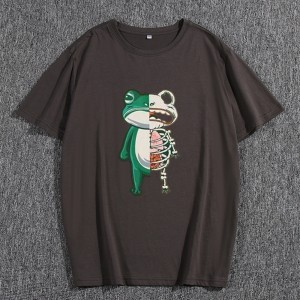 Лятна модна качествена тениска, мъжка тениска с О деколте, щампа жаба, ежедневни количества, памук