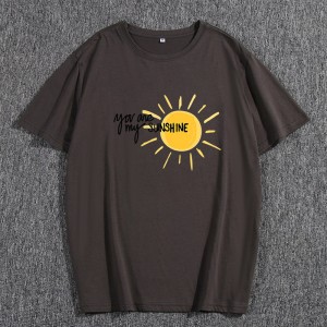 أزياء عادية جولة الرقبة قصيرة الأكمام قميص رجالي الطباعة الشمس