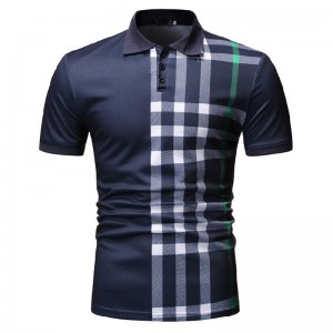 Fashion Casual High Quality Plain Mens Grid Polo Shirt pou Espò Gason