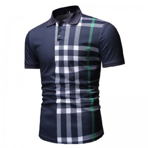 Fashion Casual High Quality Plain Mens Grid Polo Shirt rau Cov Txiv Neej Cov Poj Niam