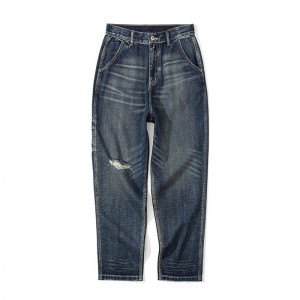 Повседневные свободные рваные синие джинсы мужские джинсовые рабочие брюки