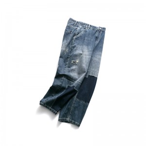 Högkvalitativ bomullstvätt Patchwork Ripped Denim Jeans för män