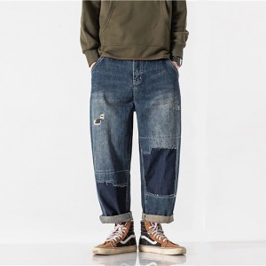 Højkvalitets bomuldsvask patchwork Ripped denim mænds jeans