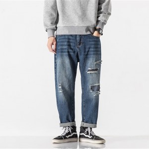 Jeans de hombre de mezclilla rasgada de patchwork de lavado de algodón de alta calidad