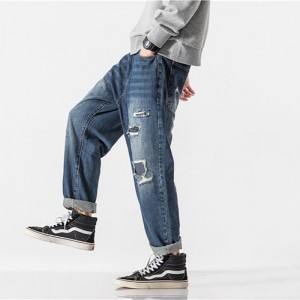 Høykvalitets bomullsvask Patchwork Ripped Denim Jeans for menn