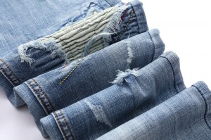 Μοντέρνο Stretch ανοιχτόχρωμο ζαρωμένο Patch Slim Biker Jeans τζιν για άνδρες