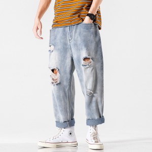 Spring New style Street Snap Fashion High Quality Plus Size Loose Ripped Men's Jeans