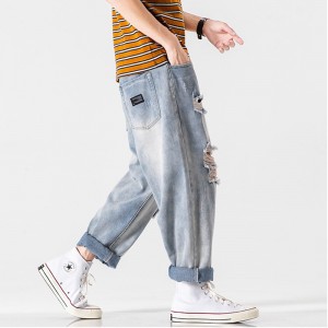 Musim semi Gaya Anyar Street Snap Pantun Kualitas Tinggi Plus Ukuran Longgar Jeans Lalaki