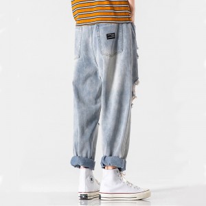 Våren Ny stil Street Snap Fashion Høy kvalitet Pluss Size Løse Rippede Jeans for menn