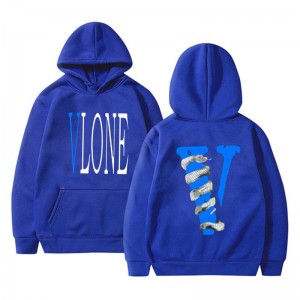 Modetrend Plus sammetsblå orm Stort V-tryck löst Matchande hoodies