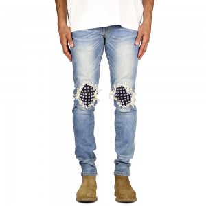 Mode-gepersonaliseerde denim-knie-klinknaelgate vir mans-jeans