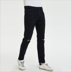 Модни сите натпреварувачки црни машки фармерки со тенка еластичност со искинати колена