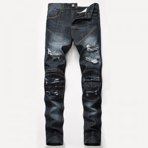 Mode slankt lige rør Dekorativ lynlås Rippede mænds jeans
