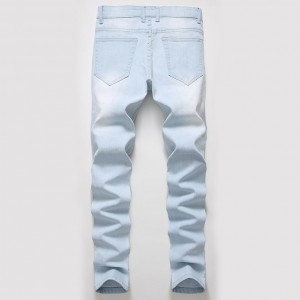 မြင့်မားသော Elasticity Straight Pants အပြာနုရောင် Ripped Men's Jeans