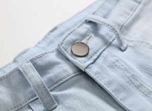 Celana Lurus Elastisitas Tinggi Celana Jeans Pria Robek Biru Muda