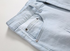 उच्च लवचिकता सरळ पँट फिकट निळ्या फाटलेल्या पुरुषांची जीन्स