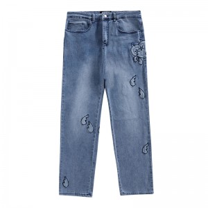 pantaloni dritti larghi di personalità di strada alta ricamati jeans d'omu di design d'amore