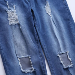 Stretch Distressed Straight Leg Denim Pants Men's Ripped Jeans