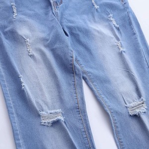 Slim Fit Skinny Ripped Jeans Pria Peregangan Tertekan Celana Denim Kaki Lurus