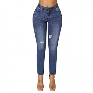 Jeans ajustados rasgados al tobillo de alta calidad para mujer
