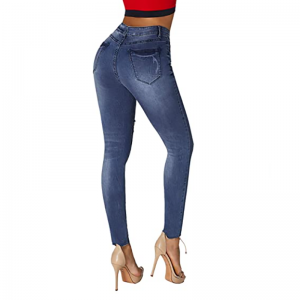 Høykvalitets høye stretchy kvinners Ripped Skinny Ankel Jeans