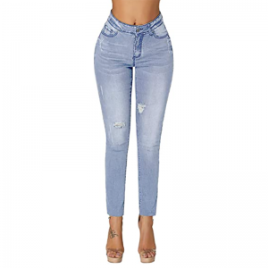 Højkvalitets høj strækbare kvinders Ripped Skinny Ankel Jeans