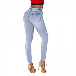 Højkvalitets høj strækbare kvinders Ripped Skinny Ankel Jeans