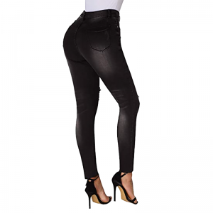 Aukštos kokybės, labai elastingi moteriški plėšyti siauri džinsai ant kulkšnies