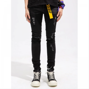 Populárne džínsy s roztrhanými kolenami Hrubé okraje Ležérne džínsy Pánske
