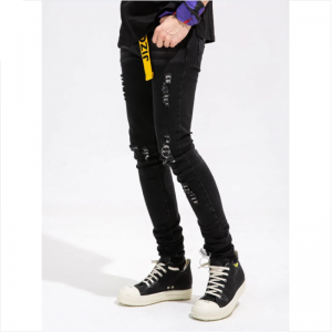Popular Ripped Knee Jeans Rough Edges Casual Jeans Men