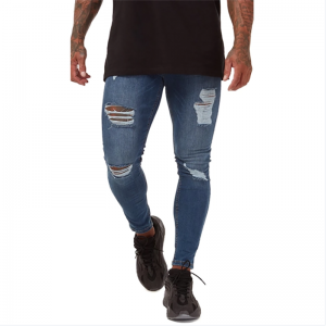 Բարձր ձգվող փափուկ պատահական տաբատ Բամբակյա բարակ Fit Skinny Ripped Jeans Men