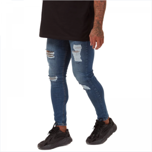 High Stretch Soft Casual Pants Cotton Slim Fit Skinny Ripped Jeans Men