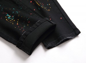 Elastic Slim-fitting Spray Paint Yakabvarurwa Black Plus Size Jeans Varume